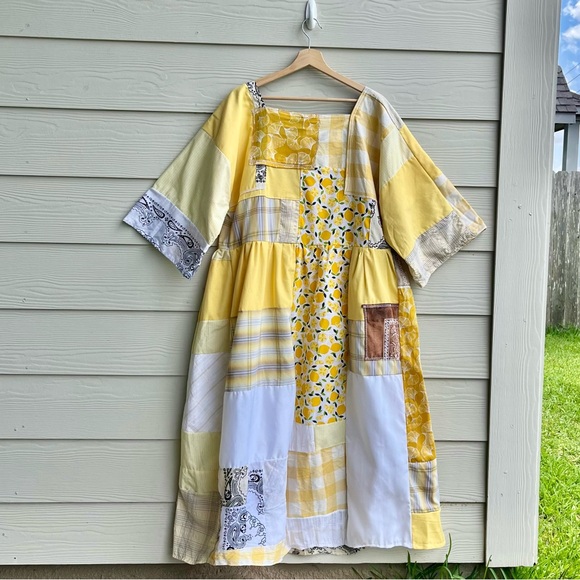 Earth-Toned | Handmade Quilted Patchwork Dress SKU 05216 One Size Fits All - Picture 2 of 8